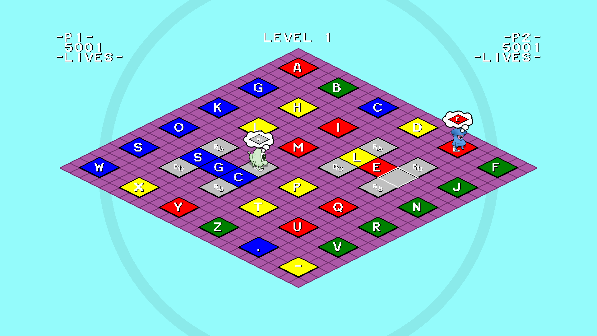 The normal grid, but multicolored tiles are replaced with letters on a single color. (131KB)